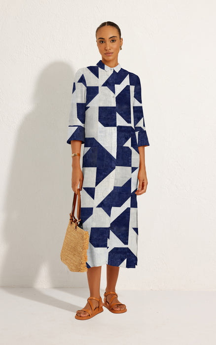 ABSTRACT LINEN CHEMISIER