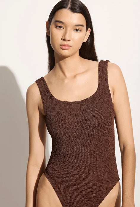 HUNZA G SQUARE NECK METALLIC CHOCOLATE ONE PIECE