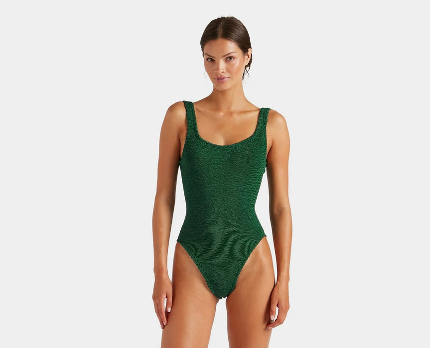 HUNZA G SQUARE NECK METALLIC FOREST GREEN ONE PIECE