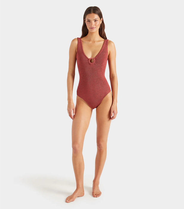 HUNZA G CELINE METALLIC ROSEWOOD ONE PIECE