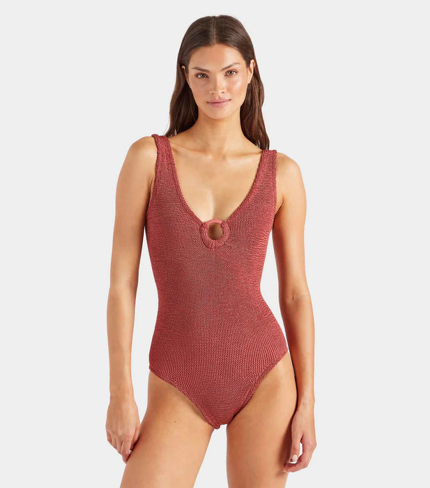 HUNZA G CELINE METALLIC ROSEWOOD ONE PIECE