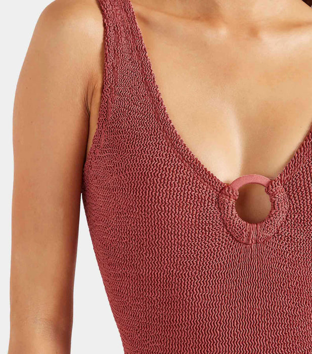 HUNZA G CELINE METALLIC ROSEWOOD ONE PIECE