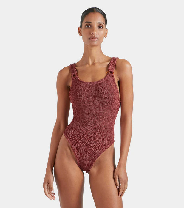 HUNZA G DOMINO METALLIC ROSEWOOD ONE PIECE