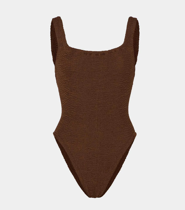 HUNZA G SQUARE NECK METALLIC CHOCOLATE ONE PIECE