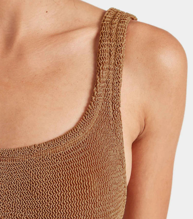 HUNZA G SQUARE NECK METALLIC COCOA ONE PIECE