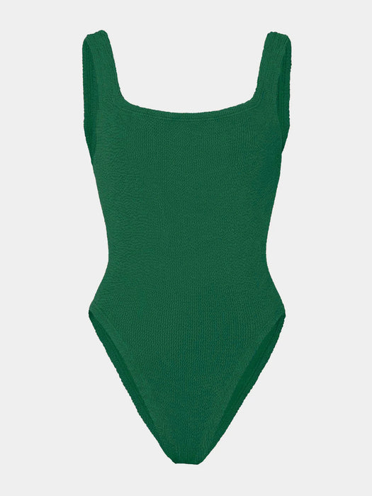 HUNZA G SQUARE NECK METALLIC FOREST GREEN ONE PIECE