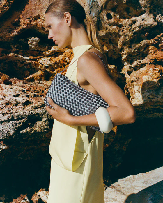 NAGHEDI GALA SATIN GRAPHITE CLUTCH