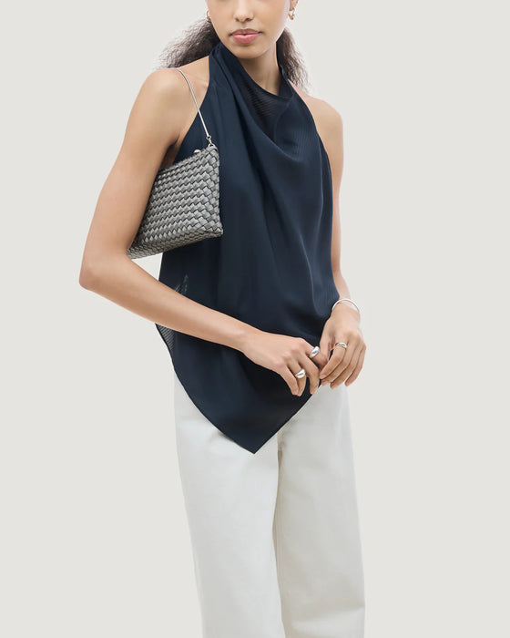 NAGHEDI GALA SATIN GRAPHITE CLUTCH