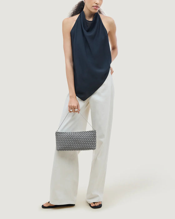 NAGHEDI GALA SATIN GRAPHITE CLUTCH