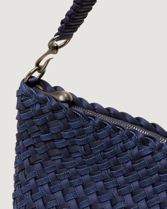 NAGHEDI PORTO SMALL HALF MOON DOUBLE WEAVE DENIM INDIGO BAG