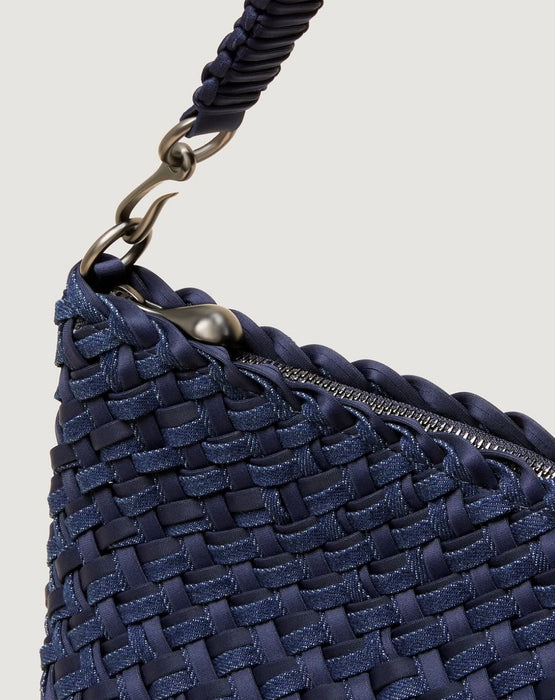 NAGHEDI PORTO SMALL HALF MOON DOUBLE WEAVE DENIM INDIGO BAG