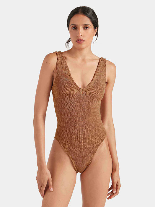 HUNZA G SADIE METALLIC COCOA ONE PIECE