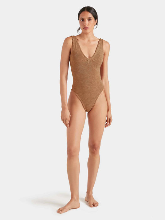 HUNZA G SADIE METALLIC COCOA ONE PIECE