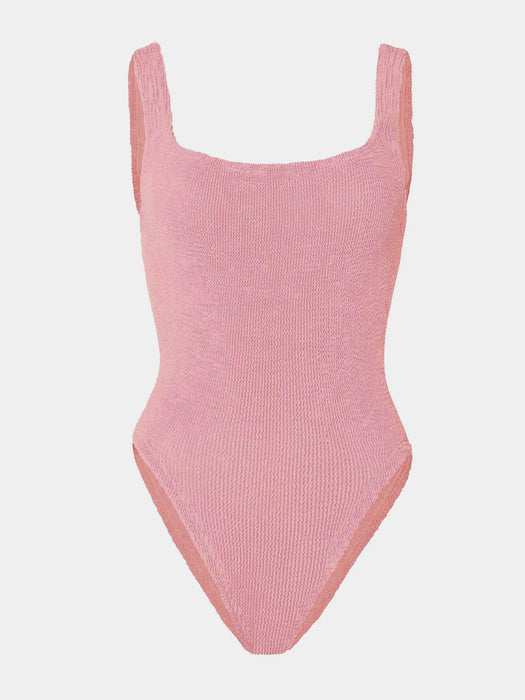 HUNZA G SQUARE NECK METALLIC DUSTY PINK ONE PIECE