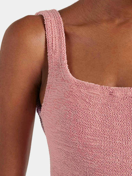HUNZA G SQUARE NECK METALLIC DUSTY PINK ONE PIECE