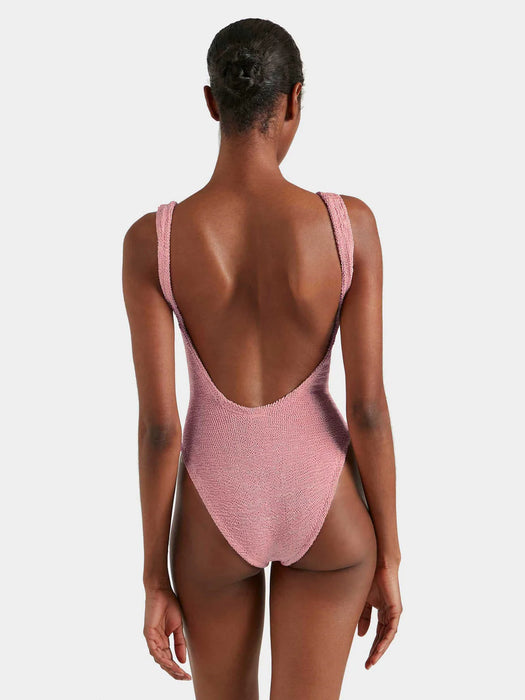 HUNZA G SQUARE NECK METALLIC DUSTY PINK ONE PIECE