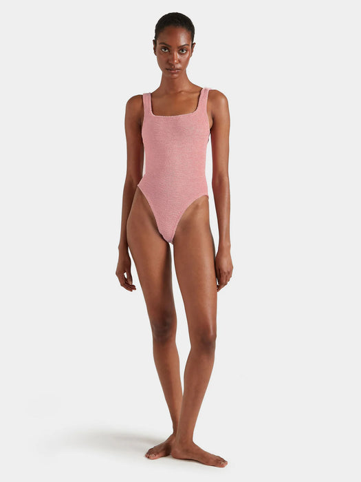 HUNZA G SQUARE NECK METALLIC DUSTY PINK ONE PIECE