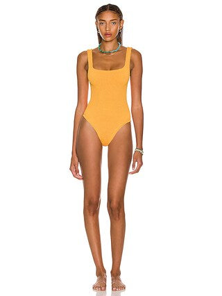 HUNZA G SQUARE NECK MANGO SORBET ONE PIECE