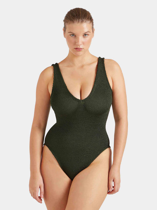 HUNZA G SADIE METALLIC KHAKI ONE PIECE