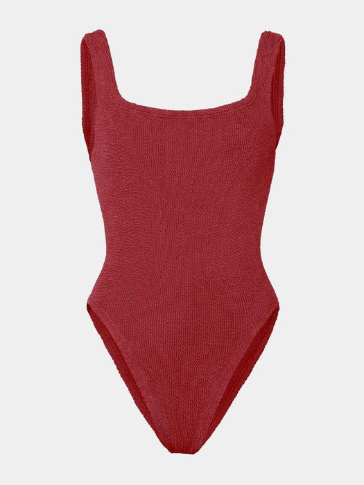 HUNZA G SQUARE NECK METALLIC CHESTNUT ONE PIECE