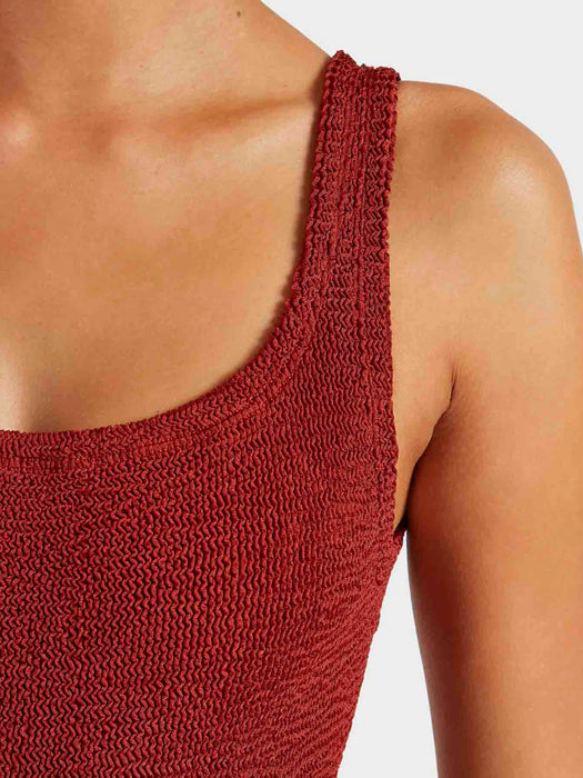 HUNZA G SQUARE NECK METALLIC CHESTNUT ONE PIECE
