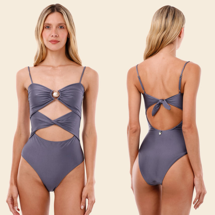 GRAY BLUE WAVELET ONE PIECE