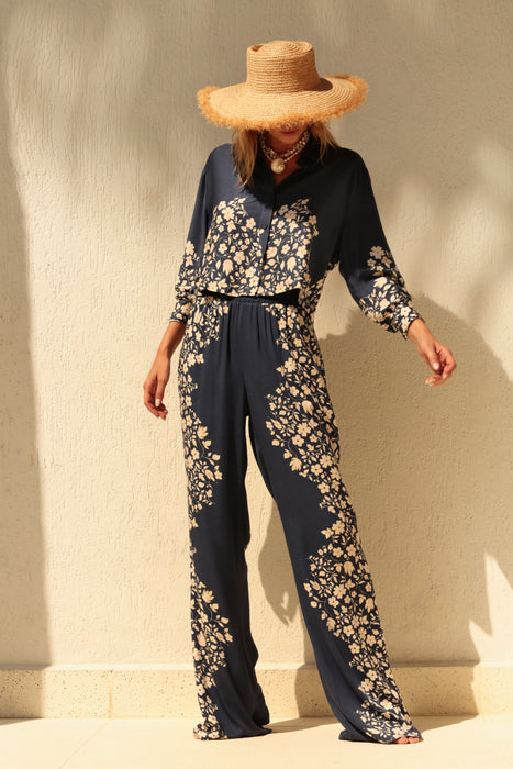 FLORAL NAVY PANT SET